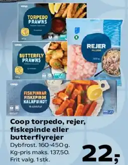 SuperBrugsen Coop torpedo, rejer, fiskepinde eller butterflyrejer tilbud