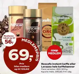SuperBrugsen Nescafé instant kaffe eller Lavazza hele kaffebønner tilbud