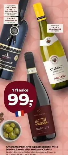 SuperBrugsen Amarama Primitivo Appassimento, Villa Dierico Barolo eller Moillard Chablis tilbud