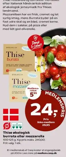 SuperBrugsen Thise økologisk burrata eller mozzarella tilbud