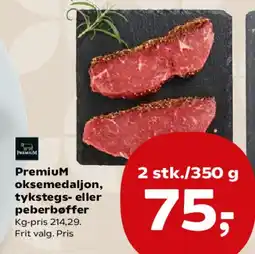 SuperBrugsen Premium oksemedaljon / tykstegs- eller peberbøffer tilbud