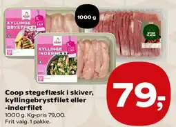 SuperBrugsen Coop stegeflæsk i skiver eller kyllingebryst/inderfilet tilbud