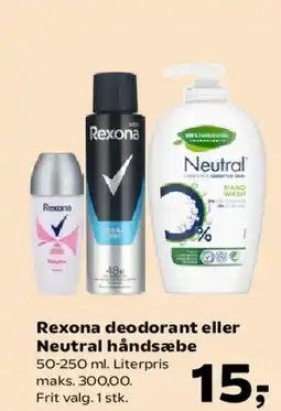 SuperBrugsen Rexona deodorant eller Neutral håndsæbe tilbud