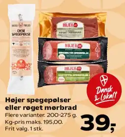 SuperBrugsen Højer spegepølse eller røget mørbrad tilbud