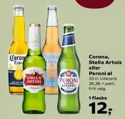 SuperBrugsen Corona, Stella Artois eller Peroni (1 flaske) tilbud