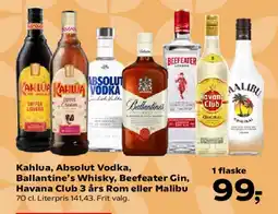 SuperBrugsen Kahlua, Absolut Vodka, Ballantine's, Beefeater, Havana Club 3 års eller Malibu tilbud