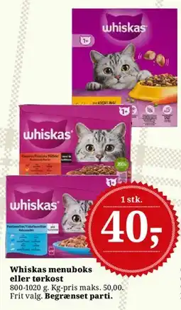 Dagli'Brugsen Whiskas menuboks eller tørkost tilbud