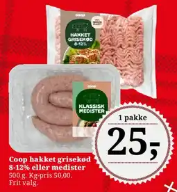 Dagli'Brugsen Coop hakket grisekød eller medister tilbud