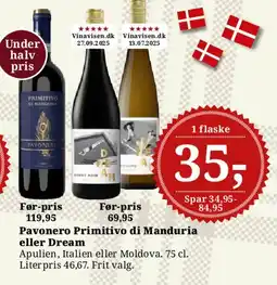 Dagli'Brugsen Pavonero Primitivo di Manduria eller Dream tilbud