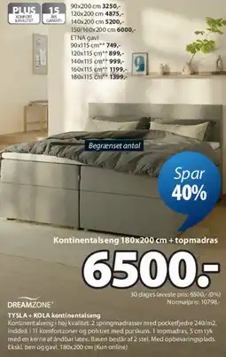 JYSK TYSLA + KOLA kontinentalseng tilbud