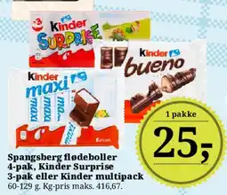 Dagli'Brugsen Spangsberg flødeboller, Kinder Surprise eller Kinder multipack tilbud