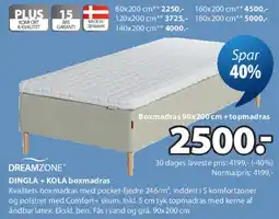JYSK DREAMZONE DINGLA + KOLA boxmadras tilbud