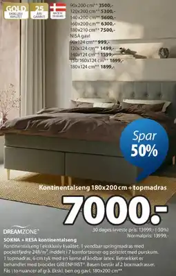 JYSK SOKNA + RESA kontinentalseng tilbud