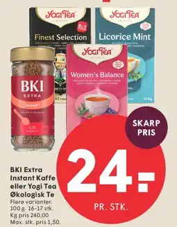 SPAR BKI Extra Instant kaffe eller Yogi Tea tilbud