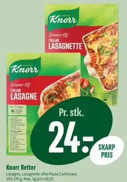 Min Købmand Knorr Retter (Lasagne / Lasagnette / Pasta Carbonara) tilbud
