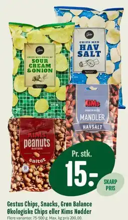 Min Købmand Gestus Chips, Snacks, Grøn Balance Økologiske Chips eller Kims Nødder tilbud
