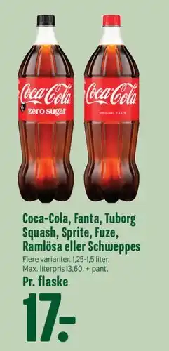 Min Købmand Coca-Cola, Fanta, Tuborg Squash, Sprite, Fuze, Ramlösa eller Schueppes tilbud