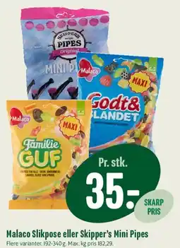 Min Købmand Malaco Slikpose eller Skipper's Mini Pipes tilbud