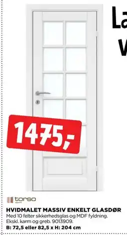 jem & fix HVIDMALET MASSIV ENKELT GLASDØR tilbud