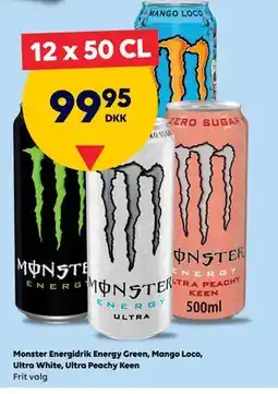 BorderShop Monster Energidrik Energy Green, Mango Loco, Ultra White, Ultra Peachy Keen tilbud