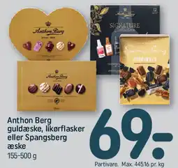 REMA 1000 Anthon Berg guldæske, likørflasker eller Spangsberg æske tilbud