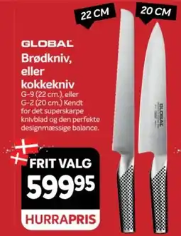 Din Isenkræmmer Global brødkniv, eller kokkekniv tilbud
