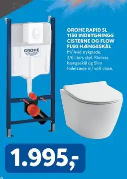 Davidsen GROHE RAPID SL 1130 INDBYGNINGS CISTERNE OG FLOW FL60 HÆNGESKÅL tilbud