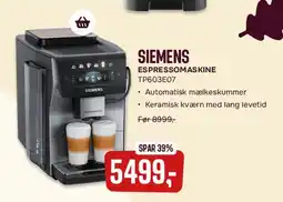 Skousen SIEMENS ESPRESSOMASKINE TP603607 tilbud