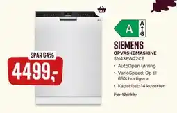 Skousen SIEMENS OPVASKEMASKINE SN43EW22CE tilbud