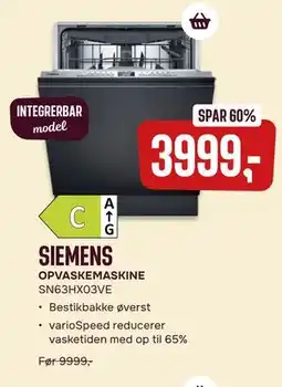 Skousen SIEMENS OPVASKEMASKINE SN63HX03VE tilbud