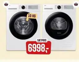 Skousen SAMSUNG VASKEMASKINE WW10FG5U34AHEE + SAMSUNG TØRRETUMBLER DV90DG52A0AHEE tilbud