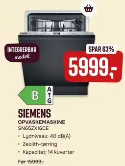 Skousen SIEMENS OPVASKEMASKINE SN65ZX16CE tilbud