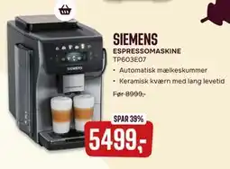 Skousen SIEMENS ESPRESSOMASKINE tilbud