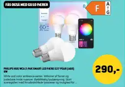 XL-BYG Philips Hue Wca 2-pak Smart Led Pære E27 Pear (A60) 8w tilbud