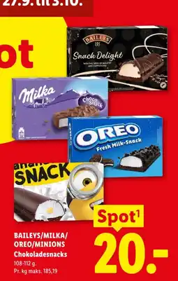 Lidl Baileys/Milka/Oreo/Minions Chokoladesnacks tilbud