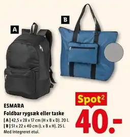 Lidl ESMARA Foldbar rygsæk eller taske tilbud
