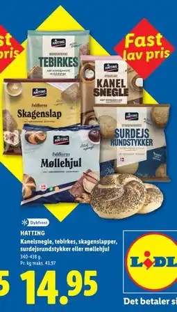 Lidl HATTING Kanelsnegle, tebirkes, skagenslapper, surdejsrundstykker eller møllehjul tilbud