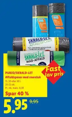 Lidl PURIO/SKRALD-LET Affaldsposer med snøreluk tilbud