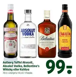Coop 365 Aalborg Taffel Akvavit, Absolut Vodka, Ballantine's Whisky eller Kahlua tilbud