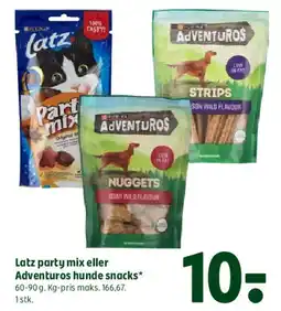 Coop 365 Latz party mix eller Adventuros hunde snacks tilbud
