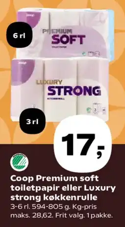Kvickly Coop Premium soft toiletpapir / Luxury Strong køkkenrulle tilbud