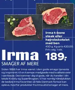 Kvickly Irma t-bone steak eller højrebs-kotelet med ben tilbud