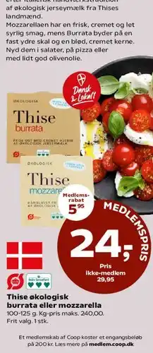 Kvickly Thise økologisk burrata eller mozzarella tilbud
