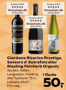 Kvickly Giordano Ricarico / Saveurs d'Autrefois / Riesling Feinherb Organic tilbud