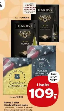Kvickly Route 2 eller Hardys Crest i boks tilbud