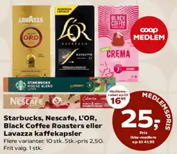 Kvickly Starbucks, Nescafe, L'OR, Black Coffee Roasters eller Lavazza kaffekapsler tilbud