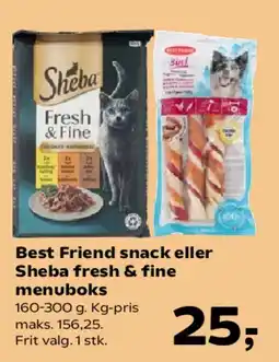 Kvickly Best Friend snack eller Sheba Fresh & Fine menuboks tilbud