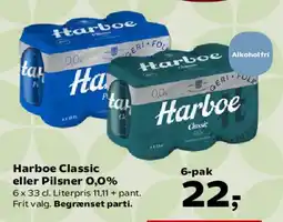 Kvickly Harboe Classic eller Pilsner 0,0% (6-pak) tilbud