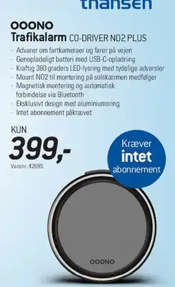 Thansen OOONO Trafikalarm CO-DRIVER NO2 PLUS tilbud