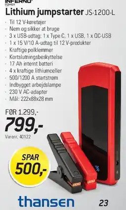 Thansen Lithium jumpstarter JS-1200-L tilbud